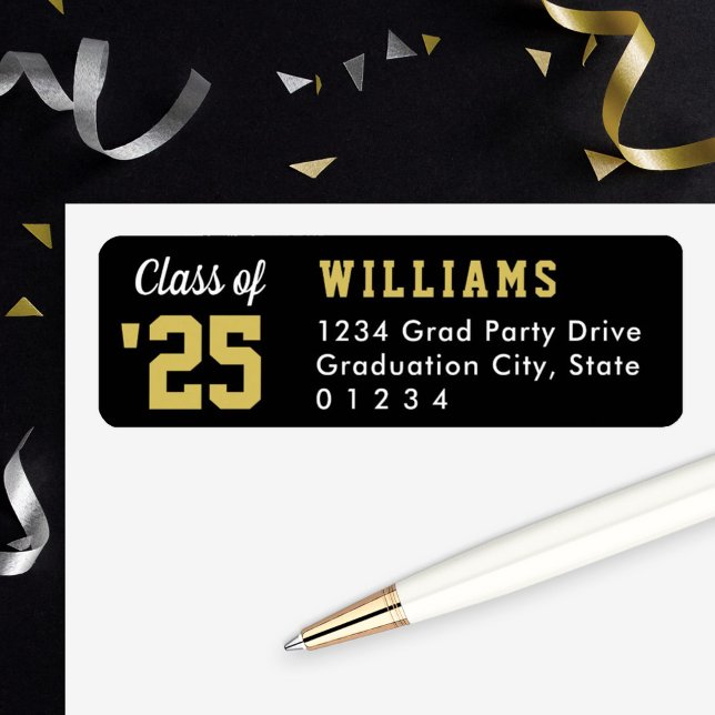 Class of 2026 Black Gold Graduation Return Address Label (Creator Uploaded)