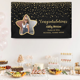 Class of 2026 Black & Gold Stars Photo Graduation Banner