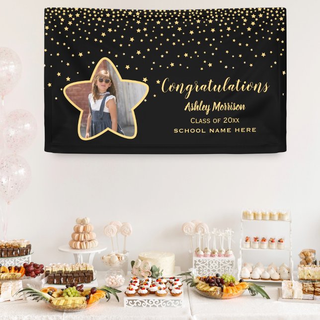 Class of 2026 Black & Gold Stars Photo Graduation Banner (Creator Uploaded)