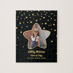 Class of 2026 Black & Gold Stars Photo Graduation Jigsaw Puzzle