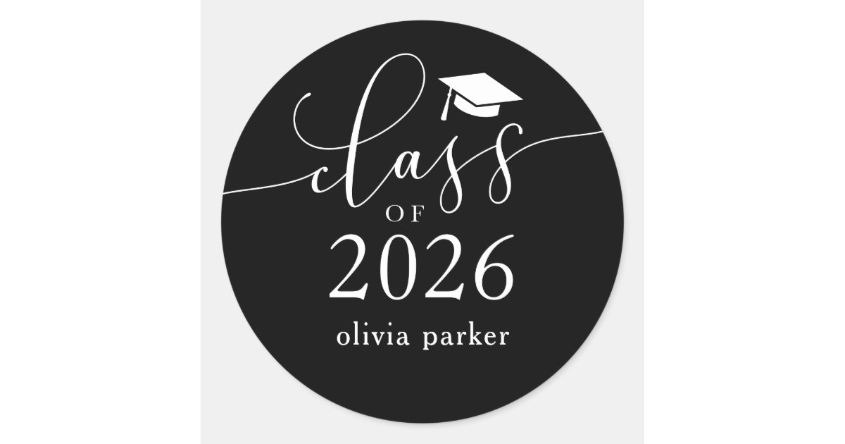 Class of 2026 Black Graduation Party Favor Classic Round Sticker | Zazzle