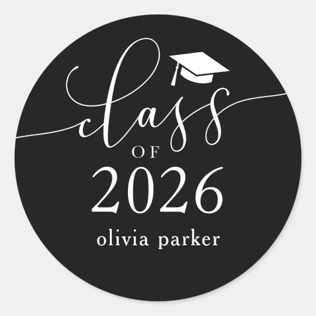 Class of 2026 Black Graduation Party Favor Classic Round Sticker | Zazzle