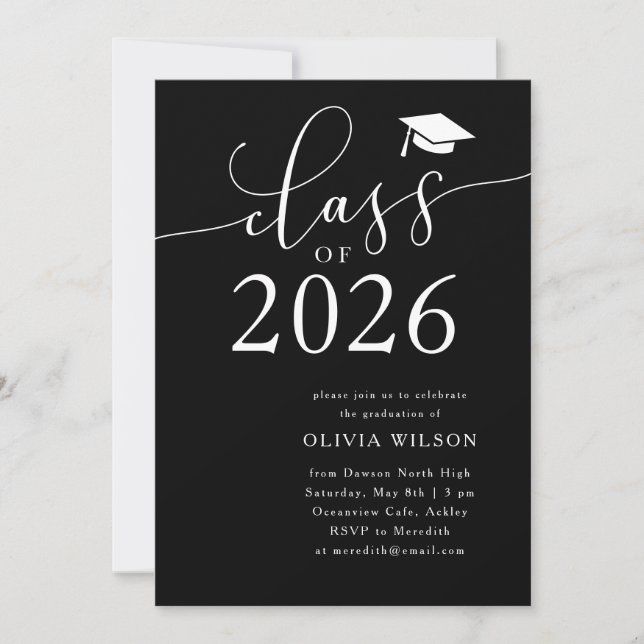 Class of 2026 Black Graduation Party  Invitation (Front)