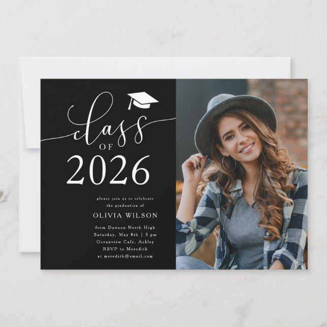 Class of 2026 Black Graduation Party Photo  Invitation (Front)