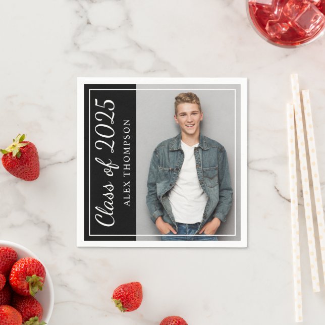 Class of 2026 Black Graduation Party Photo Paper Napkins (Insitu)