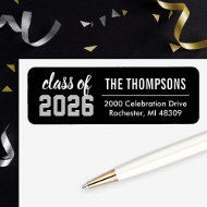 Class of 2026 Black Gray Graduation Return Address Label