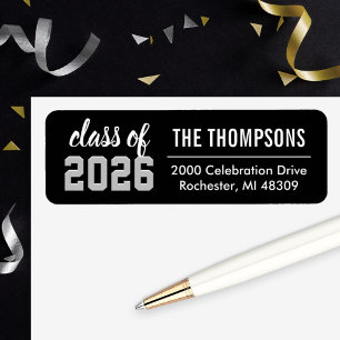 Class of 2026 Black Gray Graduation Return Address Label