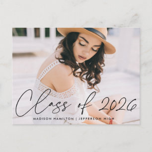 Class of 2026 Black Script Photo Graduation Party Invitation Postcard