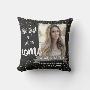 Class of 2026 Black & Silver Graduation Photo Gift Throw Pillow