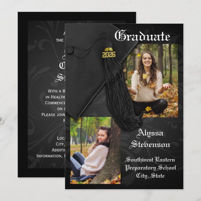 Class of 2026 Black Tassel Dignified Graduation Invitation (Front/Back)