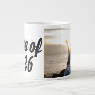 Class of 2026 black text graduation photo giant coffee mug