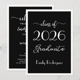 Class Of 2026 Black White Elegant Graduation Party Invitation