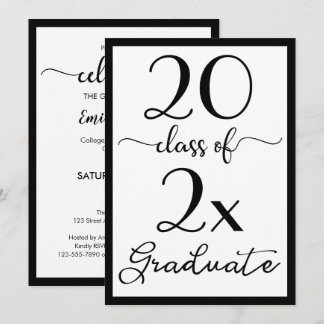 Class Of 2026 Black White Script Graduation Party Invitation