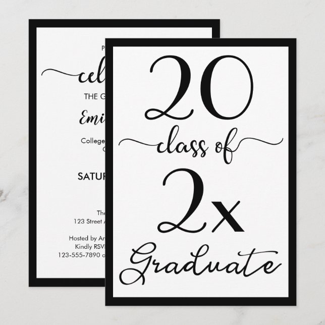 Class Of 2026 Black White Script Graduation Party Invitation (Front/Back)