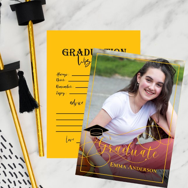Class of 2026 Black & Yellow Photo Graduation Advice Card (Graduate Photo Black and Yellow 2025 Graduation Advice Card)