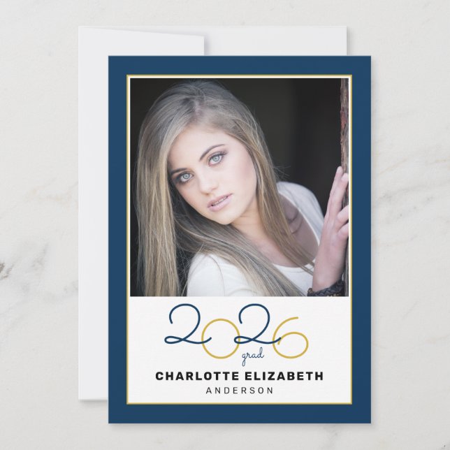 Class of 2026 Blue 2 Photo Graduation Invitation (Front)
