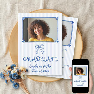 Class of 2026 blue bow Graduate photo Invitation