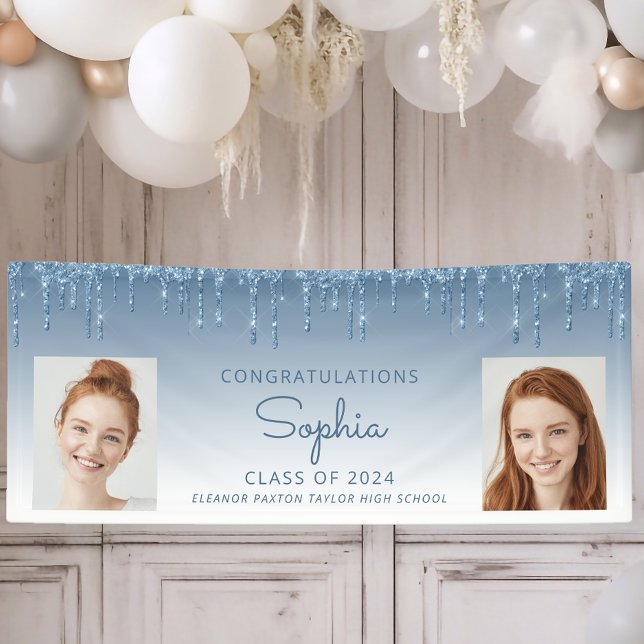 Class of 2026 Blue Glitter 2-Photo Graduation Banner (Creator Uploaded)