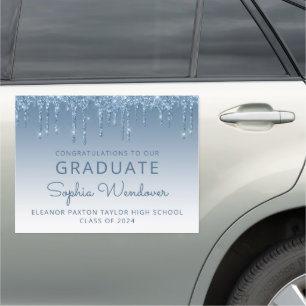 Class of 2026 Blue Glitter Drip Graduation Car Magnet