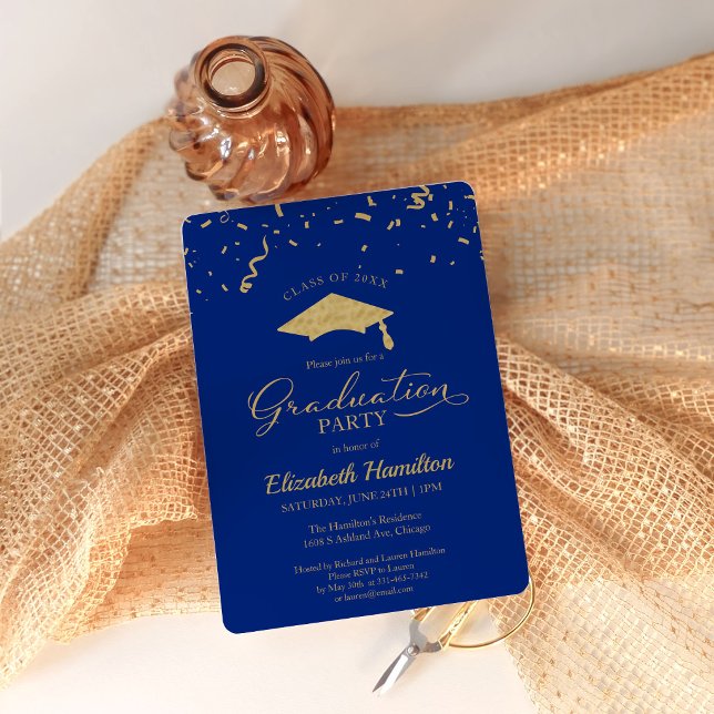 Class of 2026 Blue Gold Confetti Grad Invite (Creator Uploaded)