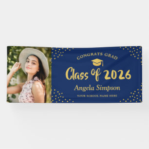 Class of 2026 Blue Gold Photo Graduation Party Banner
