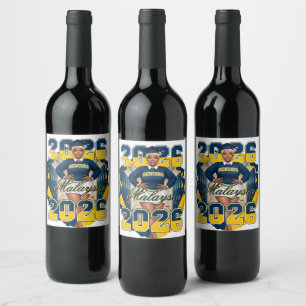 Class of 2026 Blue & Gold Senior Graduation  Wine Label