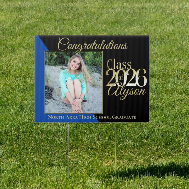 Class of 2026 Blue Graduate Photo Yard Sign (Insitu)
