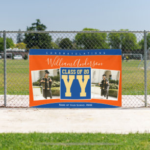 Class of 2026 Blue Orange Gold Graduation Photo Banner