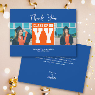 Class of 2026 Blue Orange Graduation Photo Collage Thank You Card