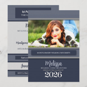 Class of 2026 Blue Pinstripe Photo Graduation Invitation