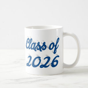 Class of 2026 blue script graduation coffee mug