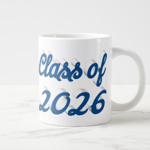 Class of 2026 blue script graduation giant coffee mug