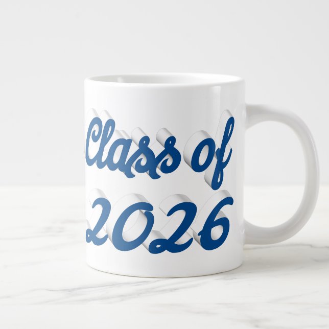 Class of 2026 blue script graduation giant coffee mug (Right)