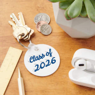 Class of 2026 blue script graduation keychain