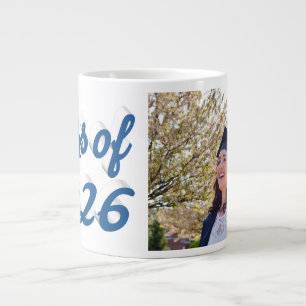 Class of 2026 blue script graduation photo giant coffee mug