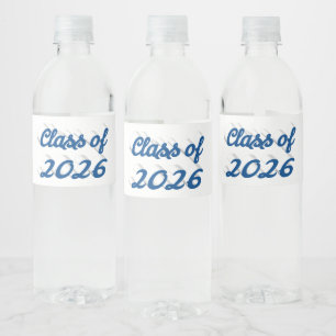 Class of 2026 blue script graduation  water bottle label