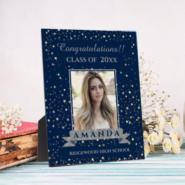 Class of 2026 Blue Silver Grad Photo Announcement Foam Board (Creator Uploaded)
