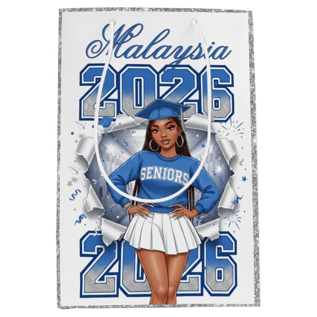 Class of 2026 Blue & Silver Senior Graduation  Medium Gift Bag (Front)