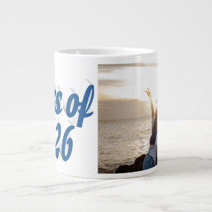 Class of 2026 blue text graduation photo giant coffee mug