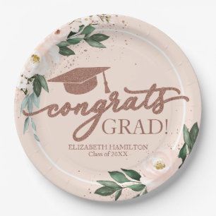 Class of 2026 Blush Floral Graduation Paper Plates