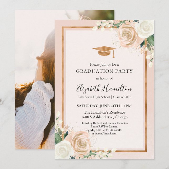 Class of 2026 Blush Rose Gold Photo Grad Invite (Front/Back)