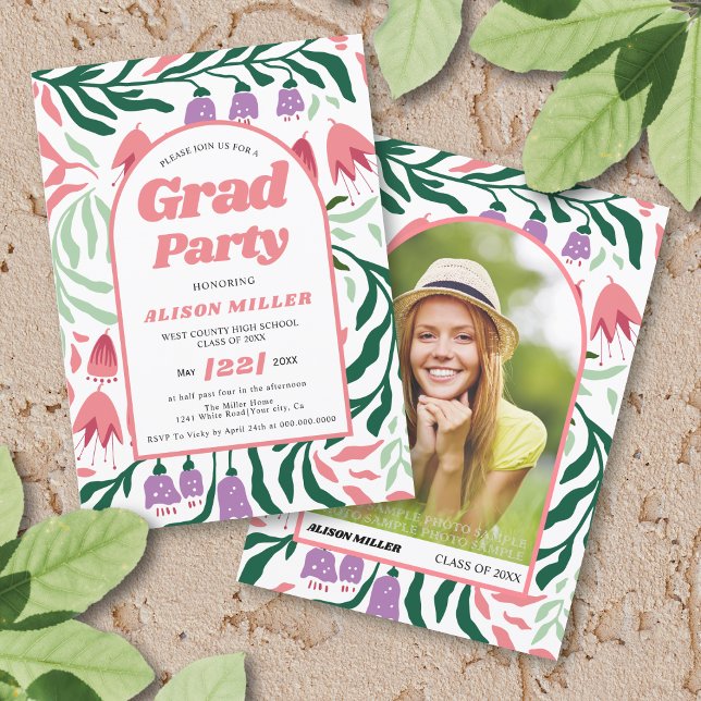 Class Of 2026 boho arch retro flowers Graduation Invitation (Creator Uploaded)