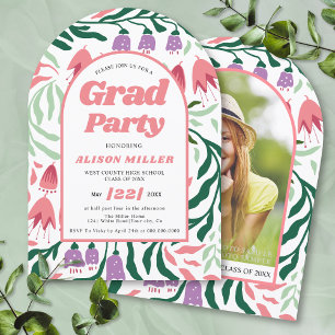 Class Of 2026 boho retro flowers Graduation arched Invitation