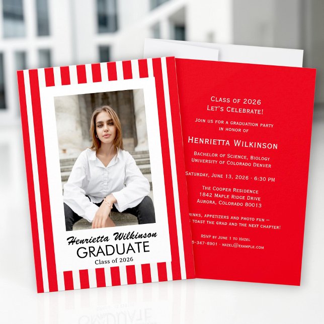 Class of 2026 Bold Red Minimalist Graduation Party Invitation (Creator Uploaded)