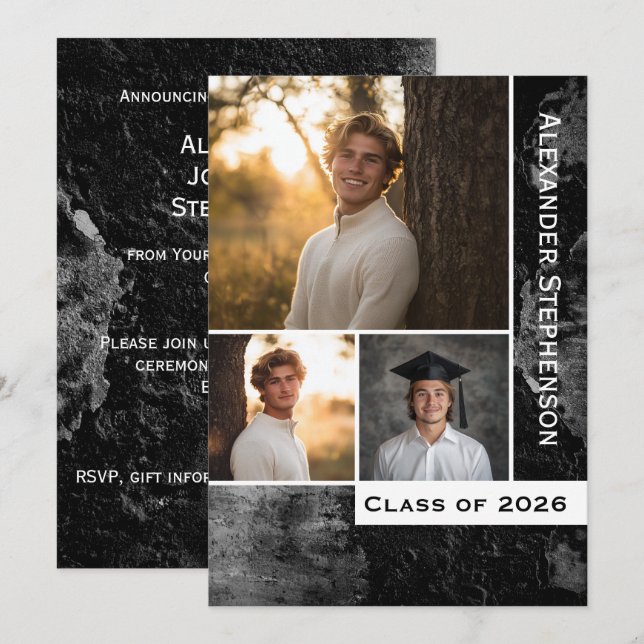 Class of 2026 Boys Graduation Announcement 3 Photo (Front/Back)