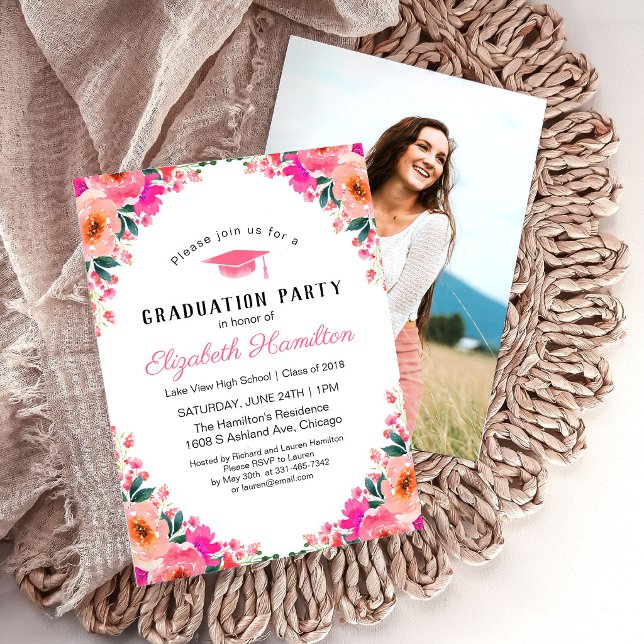 Class of 2026 Bright Pink Floral Graduation Invite (Creator Uploaded)