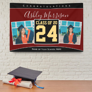 Class of 2026 Burgundy Black Gold Graduation Photo Banner