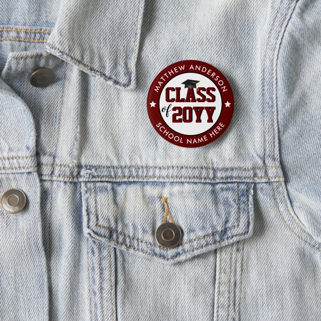 Class of 2026 Burgundy Graduate Graduation Party Button (In Situ)