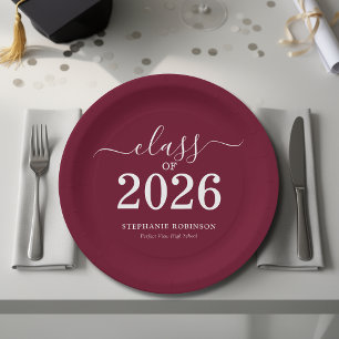 Class of 2026 Burgundy Graduation Party Paper Plates