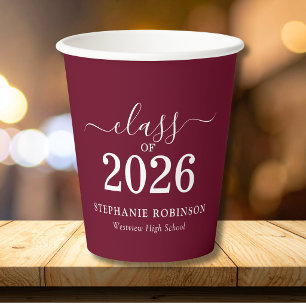 Class of 2026 Burgundy Maroon Graduation Party Paper Cups